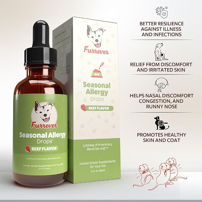 Dog Allergy Relief Drops - Support Your Pets Immune System During Seasonal Allergies - for Itching, Scratching, and Licking - Allergy Aid for Dogs & Cats - Beef Flavored - 2oz