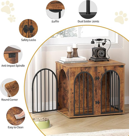 Hzuaneri 26.8'' Wooden Dog Crate Furniture, Indoor Dog Kennel Dogs Cage for Small Dogs, Heavy Duty Dog Crates Decorative Pet House End Side Table TV Stand, Rustic Brown DFC85501B