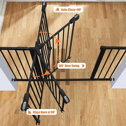 keny Extra Wide Baby Gate - Auto Close Safety Gate, Pressure Mounted, 29"-47.3", 30" Tall, Black