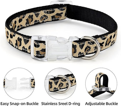 Mile High Life Leopard Dog Harness Collar Leash Set, Adjustable No Pull Dog Halter Harness for Small Breed Dogs, Easy Control for Training Walking (Black, S Chest 11"-18", Neck 10"-14")