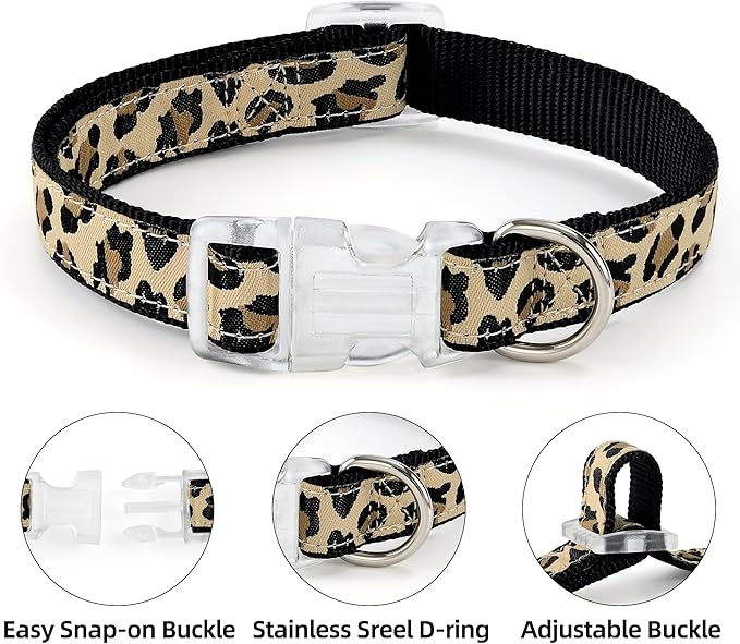 Mile High Life Leopard Dog Harness Collar Leash Set, Adjustable No Pull Dog Halter Harness for Small Breed Dogs, Easy Control for Training Walking (Black, XS Chest 9"-15", Neck 8"-12")