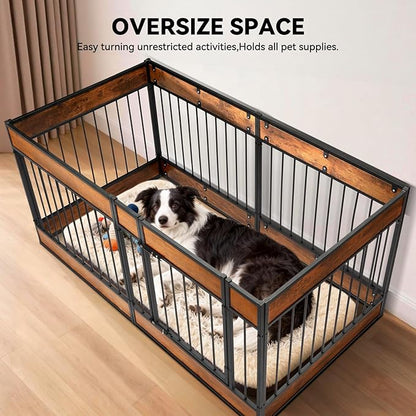 Oranland Dog Playpen Furniture,28" H Heavy Duty Dog Play Pen Indoor,Dog Kennel for Puppy/Small/Medium Dogs,Anti-Rust Coating/Strengthened Dog Fence/Upgraded Lock/Scratch-Resistant Pads,6 Panels