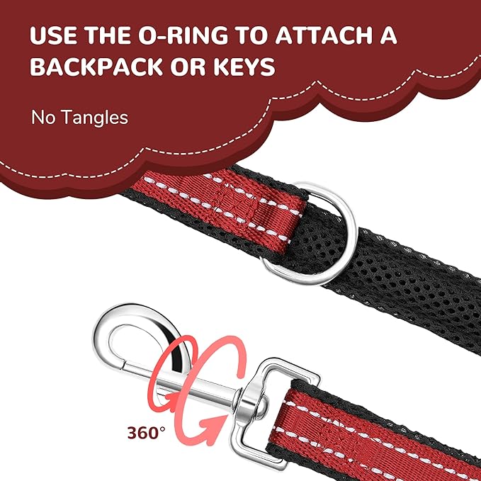 Reflective Dog Collar and Leash Set for Large Dogs, 4 FT/5 FT Dog Leash, Handle with an O-ring, Adjustable Mesh Padded Large Dog Collar with Quick Release Buckle-Red