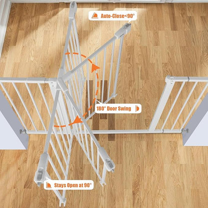 keny 29"-47.3" Extra Wide Baby Gate for Stairs, Auto Close Safety Dog Gate, Pressure Mounted No Drilling Pet Gate for Doorways, Easy Walk Through Stair Gate for Kids Todder, 30" Tall, White