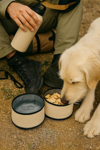 OllyDog Superbowl | Collapsible Dog Travel Bowl | 2 Compartment Food & Water | Foldable| Portable Dog Bowl | Hiking, Camping (Con Leche)