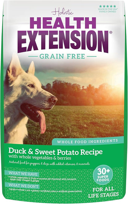 Health Extension Grain Free Duck & Sweet Potato Dry Dog Food - 30+ Superfoods and Probiotics for All Life Stages (10 lb)