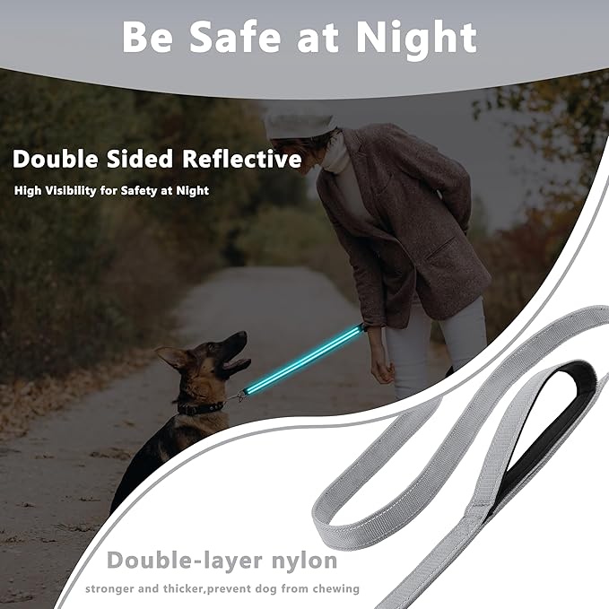 Dog Leash 5ft Long, Double Handle Dog Leash for Safety Control Training, Heavy Duty Dog Leads with Traffic Padded Handles, Reflective Leashes for Small Medium Large Dogs(5ft, Grey)