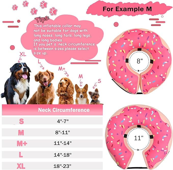 Inflatable Cone Collar for Large Medium Small Dogs, Soft Adjustable Recovery Collar for Dogs Cats,Dog Cone Neck Donut Alternative After Surgery(Pink,Large