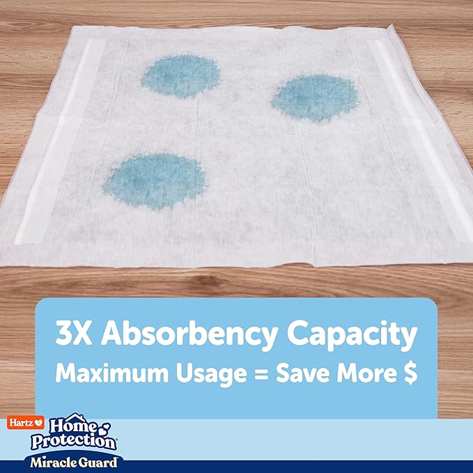 Hartz Miracle Guard Dog and Puppy Dog Pads Max Absorbency 24 Hour Use Odor Eliminating No Leaks, Regular Size 25 Count