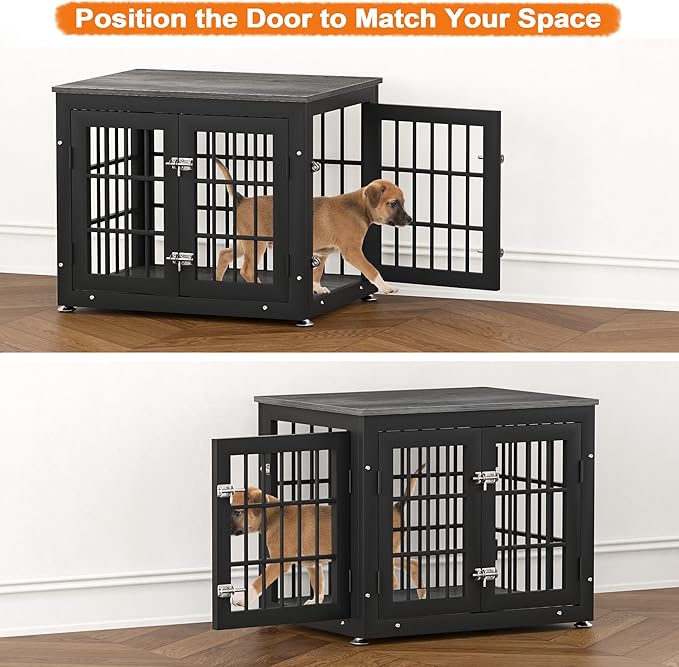rehomerance 26 Inch Heavy Duty Dog Crate Furniture for Small Dogs, Decorative Pet House End Table, Wooden Cage Kennel Furniture Indoor, Gray