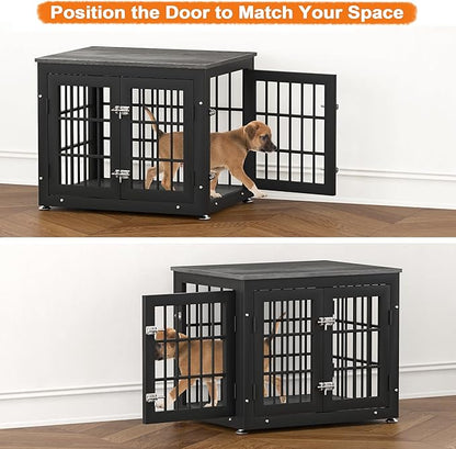 rehomerance 26 Inch Heavy Duty Dog Crate Furniture for Small Dogs, Decorative Pet House End Table, Wooden Cage Kennel Furniture Indoor, Gray