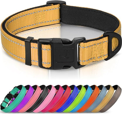 Joytale Reflective Dog Collar, Soft Neoprene Padded, Metal D-Ring, Nylon Pet Collar Adjustable for Extra Large Dogs, Khaki, XL