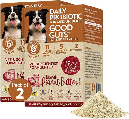 Fidobiotics Good Guts for Medium Mutts Probiotic for Dogs, 6 Billion CFUs, 11 Strains, 5 Digestive Enzymes, 2 Prebiotics, Digestive Gut Health for Dogs, Adult & Puppy Probiotics Supplements, Pack of 2