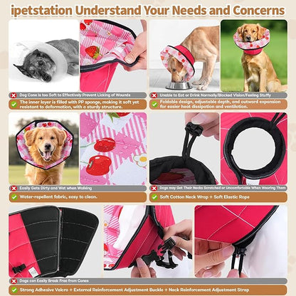 Soft Dog Cone Collar After Surgery: Adjustable Long Foldable Comfy Recovery Shame Elizabethan Stop Licking Small Medium Large Dogs (Red, XL)