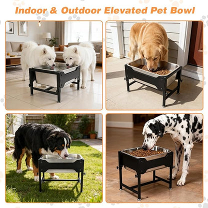 4 Gallons Elevated Large Dog Water Bowl, 4 Height Adjustable Stainless Steel Raised Dog Bowls with Stand, Indoor Outdoor Pet Water Bowl Relief Joint Pressure Pet Dishes for Dogs Easy Clean
