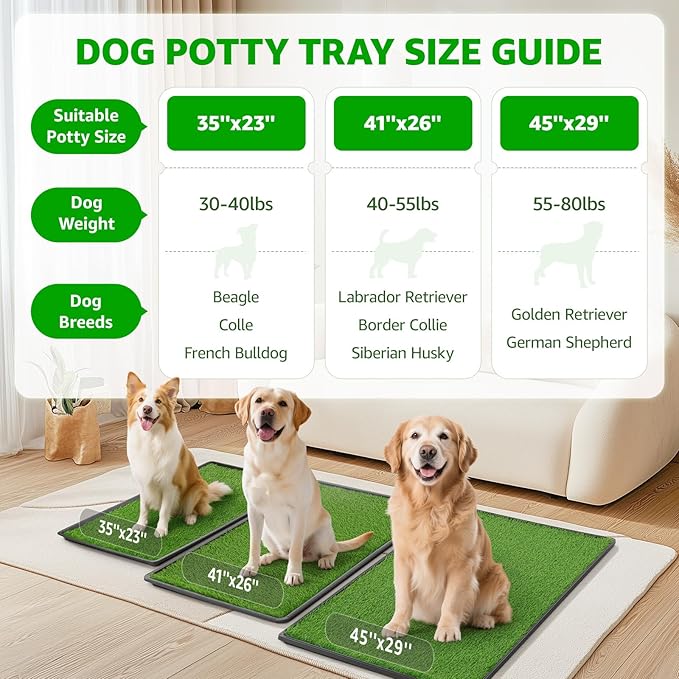 Portable Dog Grass Pad with Tray 35''x23'', Dog Litter Box with Artificial Grass Patch & Washable Reusable Pee Pad for Puppy PottyTraining, Pet Loo Indoor Outdoor Use for Balcony Patio Apartment