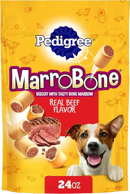 Pedigree Dry Dog Treats MarroBone, Real Beef Flavor, Bone Marrow Dog Treats, 1.5 lb. Bag (Pack of 8)