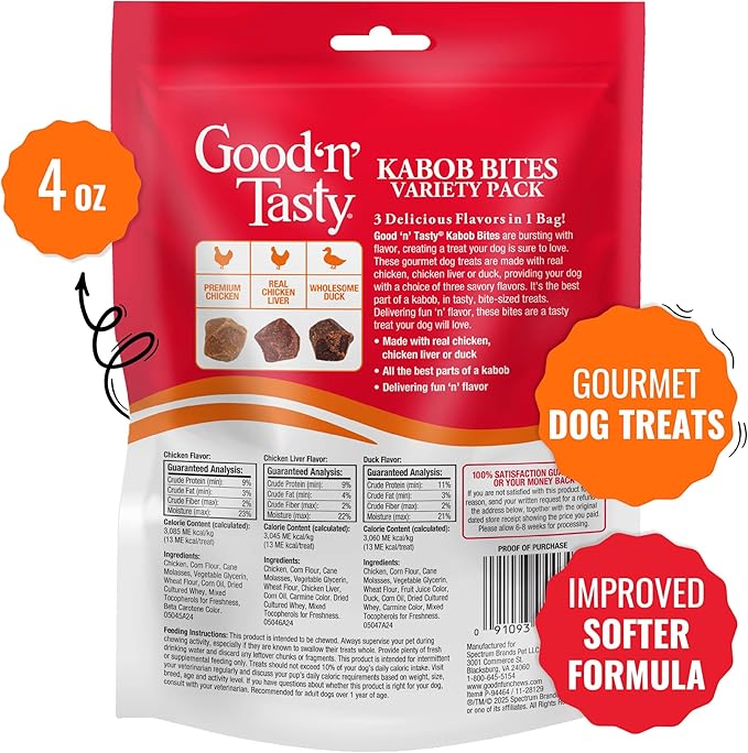 Good 'n' Tasty Kabob Bites Treat for All Dogs, 4 Ounce, Gourmet Dog Treats with Chicken, Duck or Chicken Liver, New Improved Formula for Softer Texture