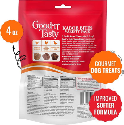 Good 'n' Tasty Kabob Bites Treat for All Dogs, 4 Ounce, Gourmet Dog Treats with Chicken, Duck or Chicken Liver, New Improved Formula for Softer Texture