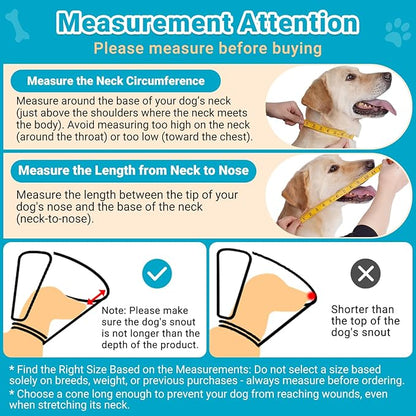 Dog Cone, Transparent Recovery Collar for Large Medium Small Pets, Adjustable Length, Soft Cone for Dogs to Stop Licking, Padded Elizabethan Collar with Elastic Loops After Surgery Patented