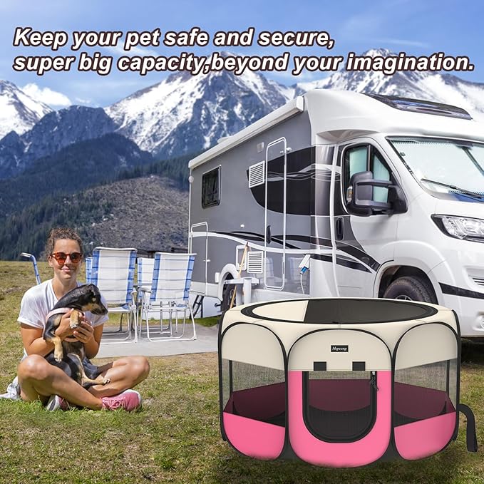 Portable Pet Puppy Dog Cat Playpen, 8-Panel Indoor/Outdoor Puppy Pen with Shade Cover & Travel Bag - Waterproof Dog Cat Tent