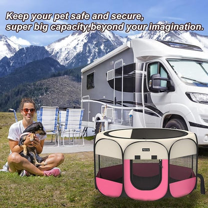 Portable Pet Puppy Dog Cat Playpen, 8-Panel Indoor/Outdoor Puppy Pen with Shade Cover & Travel Bag - Waterproof Dog Cat Tent
