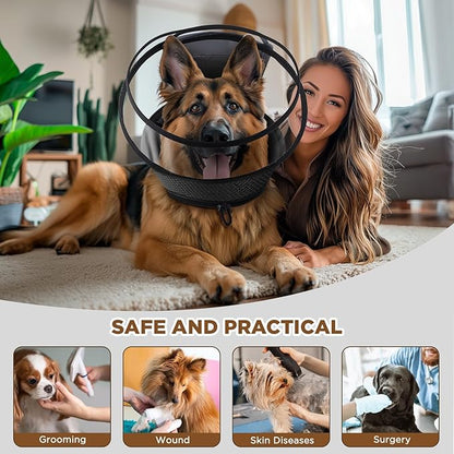 Soft Dog Cone for Dogs After Surgery,Transparent Breathable Dog Cone Collar for Small Large Medium Size Dog,Adjustable Depth Pet Recovery Collars,Elizabethan Collar for Dogs Stop Licking (Black-S)