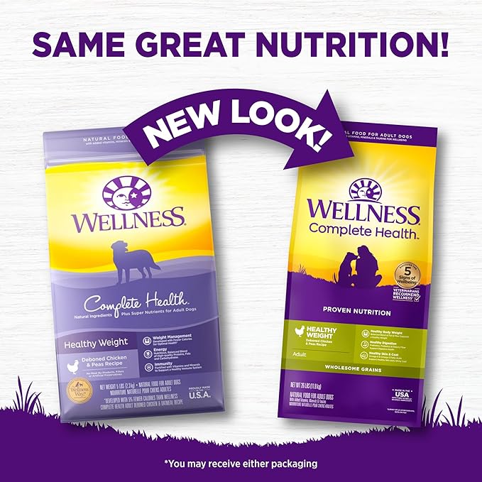 Wellness Complete Health Dry Dog Food, Wholesome Grains, Natural, Healthy Weight Chicken & Peas Recipe, (26-Pound Bag)