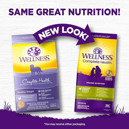 Wellness Complete Health Dry Dog Food, Wholesome Grains, Natural, Healthy Weight Chicken & Peas Recipe, (26-Pound Bag)