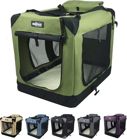 EliteField 3-Door Folding Soft Dog Crate with Carrying Bag and Fleece Bed (2 Year Warranty), Indoor & Outdoor Pet Home (36" L x 24" W x 28" H, Sage Green)