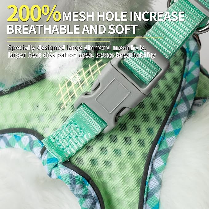 Soft Dog Harness and Leash Set for Walking, Summer Step in Vest Harness, Reflective Bands, Ultra Thin Breathable Pet Supplies, for Extra Small Dogs and House Cats Sage XS