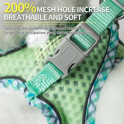 Tiny Dog Harness, All Weather Diamond Mesh, Reflective Stripes, No Pull Step in Lightweight Vest Harness for Puppy, Small Dogs and Cats Sage XXXS