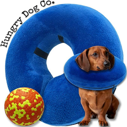 Hungry Dog Co.- Premium Inflatable Dog Collar and Durable Dog Ball - Helps in Pet Recovery - Comfortable and Safe for Your Pet – Soft E-Collar – Blue, Small (5”- 8” Neck)