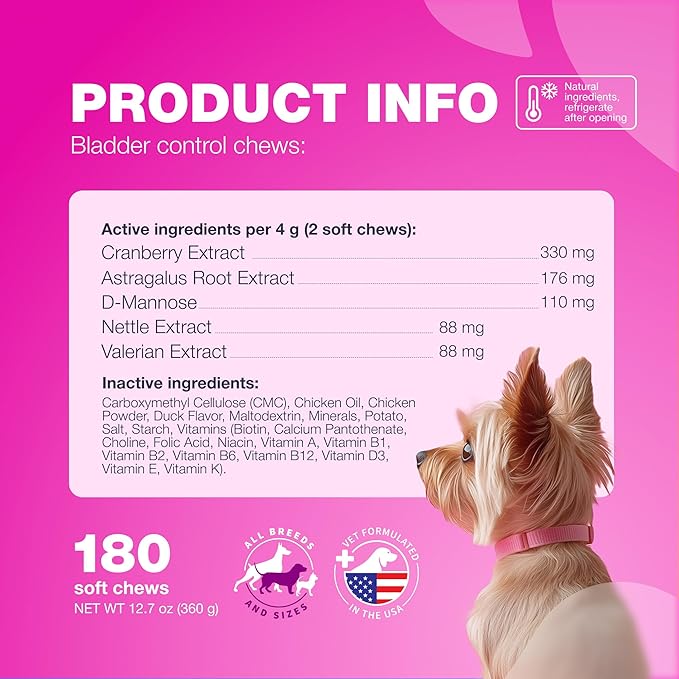 Dog UTI Treatment - Dog Cranberry Supplement for Bladder & Kidney Health, Urinary Tract, Incontinence Support - Cranberry Supplement for Dog Incontinence - Bladder Control Cranberry Chews