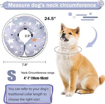 Recovery Donut Collar for Dogs & Cat,Inflatable Dog Cone Collar Alternative After Surgery,Soft Cone for Large Medium Small Dog,Adjustable Pet Neck Donut(Grey Star,Small