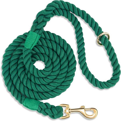 Dog Leash 6 FT Handmade Braided Cotton Rope Leashes for Small Medium and Large Dogs, New Golden Heavy Duty Metal Clasp, Dark Green