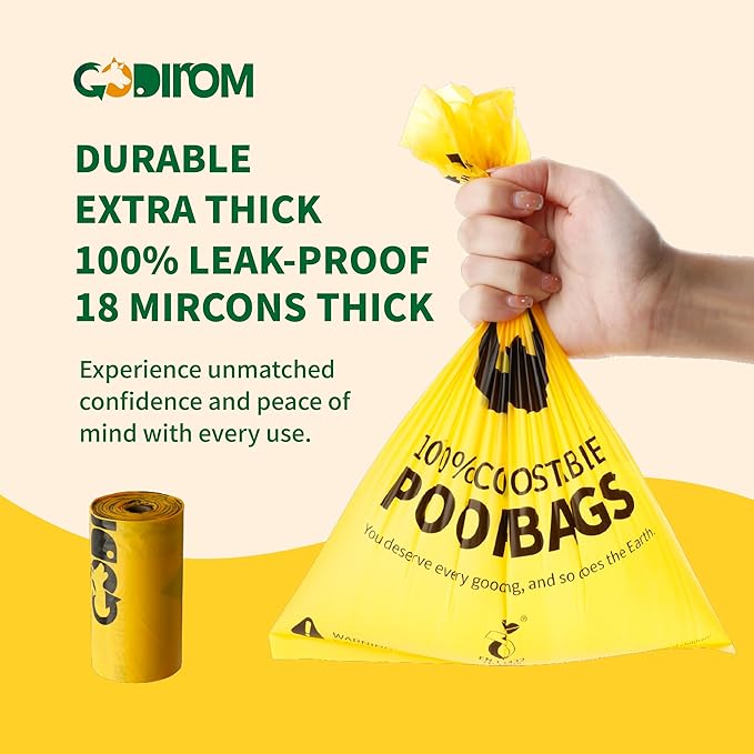 Certified 100% Home Compostable Poop Bags for Dogs, 270 Count Guaranteed Leak Proof and 18 Microns Extra Thick Waste Bag, 18 Rolls of Plant Based Doggie Poop Bag, No Scented with ASTM D6400 & EN13432