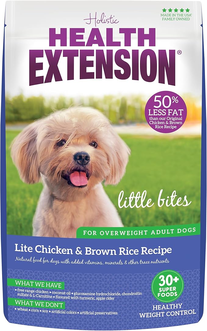 Health Extension Little Bites LITE Dry Dog Food, Chicken & Brown Rice for Toy and Small Breeds, Supports Healthy Weight, Digestion, Coat & Joint Health with Probiotics & Superfoods, 15 lb Bag
