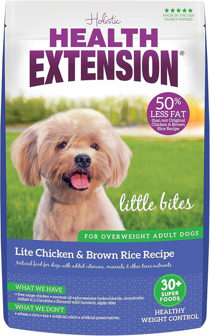 Health Extension Little Bites LITE Dry Dog Food, Chicken & Brown Rice for Toy and Small Breeds, Supports Healthy Weight, Digestion, Coat & Joint Health with Probiotics & Superfoods, 15 lb Bag
