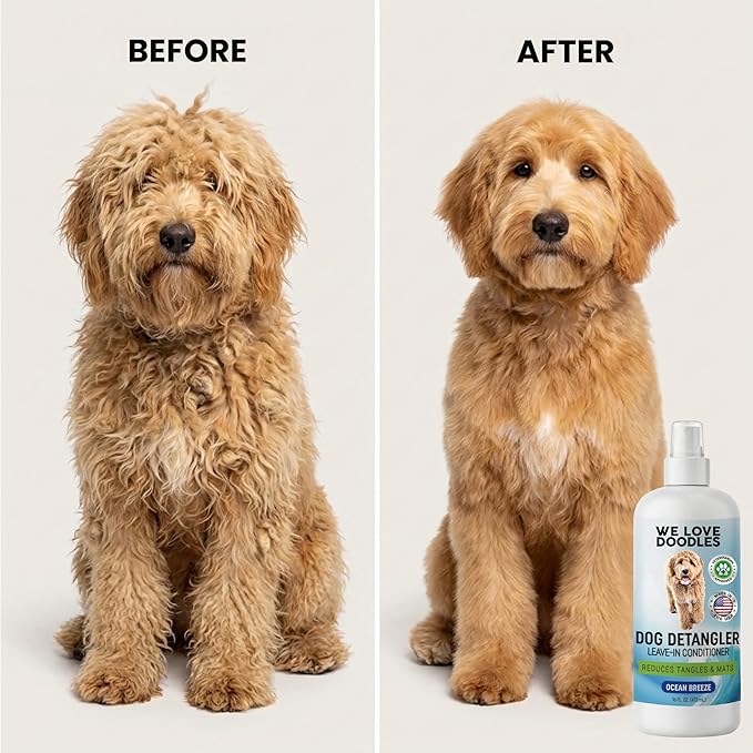 We Love Doodles Dog Detangler Spray - Leave-in Conditioner for Dogs - Dog Detangling Spray - Dematting Spray for Dogs - Tangle Remover - Made in The USA - Large 16 fl oz (Ocean Breeze)
