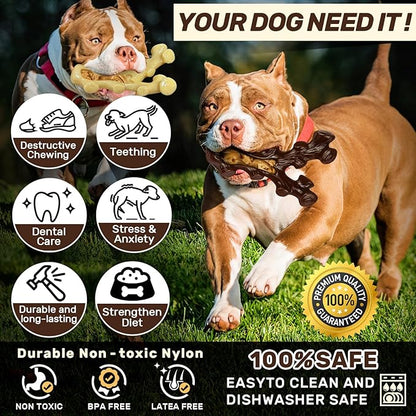 SIHRMIU 2 Pack Dog Chew Toys for Aggressive Chewers,Boredom and Stimulating Best Dog Toys for Medium/Large Breed,Tough Almost Indestructible Dog Bones for Teeth Cleaning and Training
