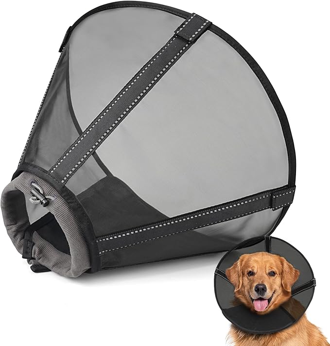 Breathable Mesh Dog Cone Collar for Surgery, Soft Elizabethan Recovery Alternative to Stop Licking,Pet Neck Collar for Large Medium Small Breeds(Navy Black,5)
