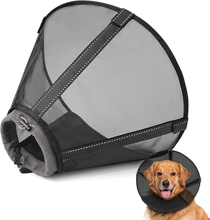 Breathable Mesh Dog Cone Collar for Surgery, Soft Elizabethan Recovery Alternative to Stop Licking,Pet Neck Collar for Large Medium Small Breeds(Navy Black,5)