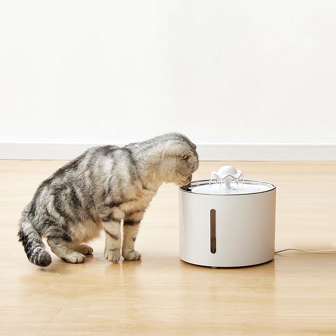 Amazon Basics Large Capacity Pet Water Fountain with Stainless Steel Top, Ultra Quiet, Easy to Clean, BPA Free, 3L, White, 3 Filters Included
