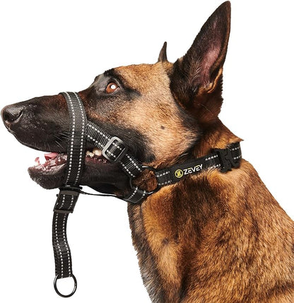 Adjustable Dog Head Halter with Safety Strap, Soft Padded Dog Head Collar for Small Medium Large Dogs, No-Pull Dog Harness for Training and Walking (Large, Black)