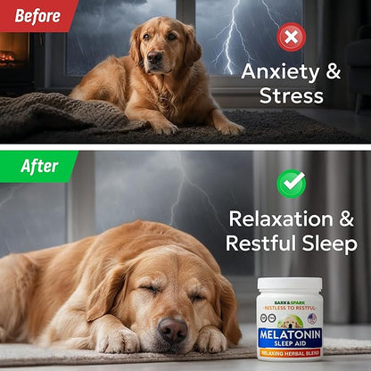 BARK&SPARK Calming Melatonin for Dogs Sleep - 6mg Melatonin Chews for Small & Large Dogs Calm Aid - Calming Treats for Stress Anxiety Relief - Melatonin Chewable Pills & Tablets Puppies - Bacon