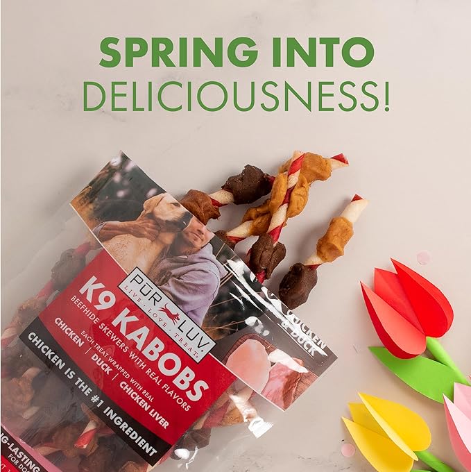 Pur Luv Dog Treats, K9 Kabobs Made with Real Chicken and Duck, 12 Ounces, Dog Snacks, Healthy, Easily Digestible, Long-Lasting, High Protein Treat, Satisfies Urge to Chew