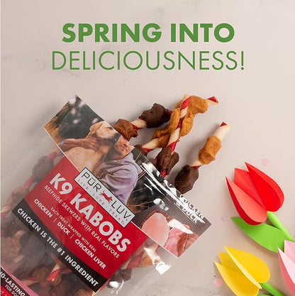 Pur Luv Dog Treats, K9 Kabobs Made with Real Chicken and Duck, 12 Ounces, Dog Snacks, Healthy, Easily Digestible, Long-Lasting, High Protein Treat, Satisfies Urge to Chew