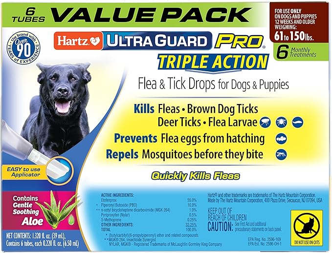 Hartz UltraGuard Pro Flea & Tick Topical Dogs & Puppies Treatment & Prevention, 6 Months, 61-150 lbs