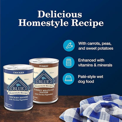 Blue Buffalo Homestyle Recipe Chicken and Turkey Wet Dog Food for Adult Dogs, 12.5 oz. Cans, 6 Count Variety Pack